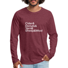 Load image into Gallery viewer, Fiber Festival - Men&#39;s Premium Long Sleeve T-Shirt - heather burgundy