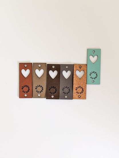 Heart cutout no-sew leatherette tag