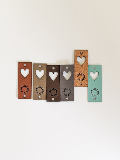 Heart cutout no-sew leatherette tag