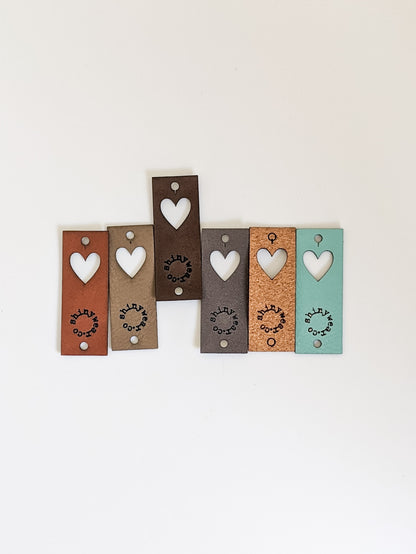 Heart cutout no-sew leatherette tag